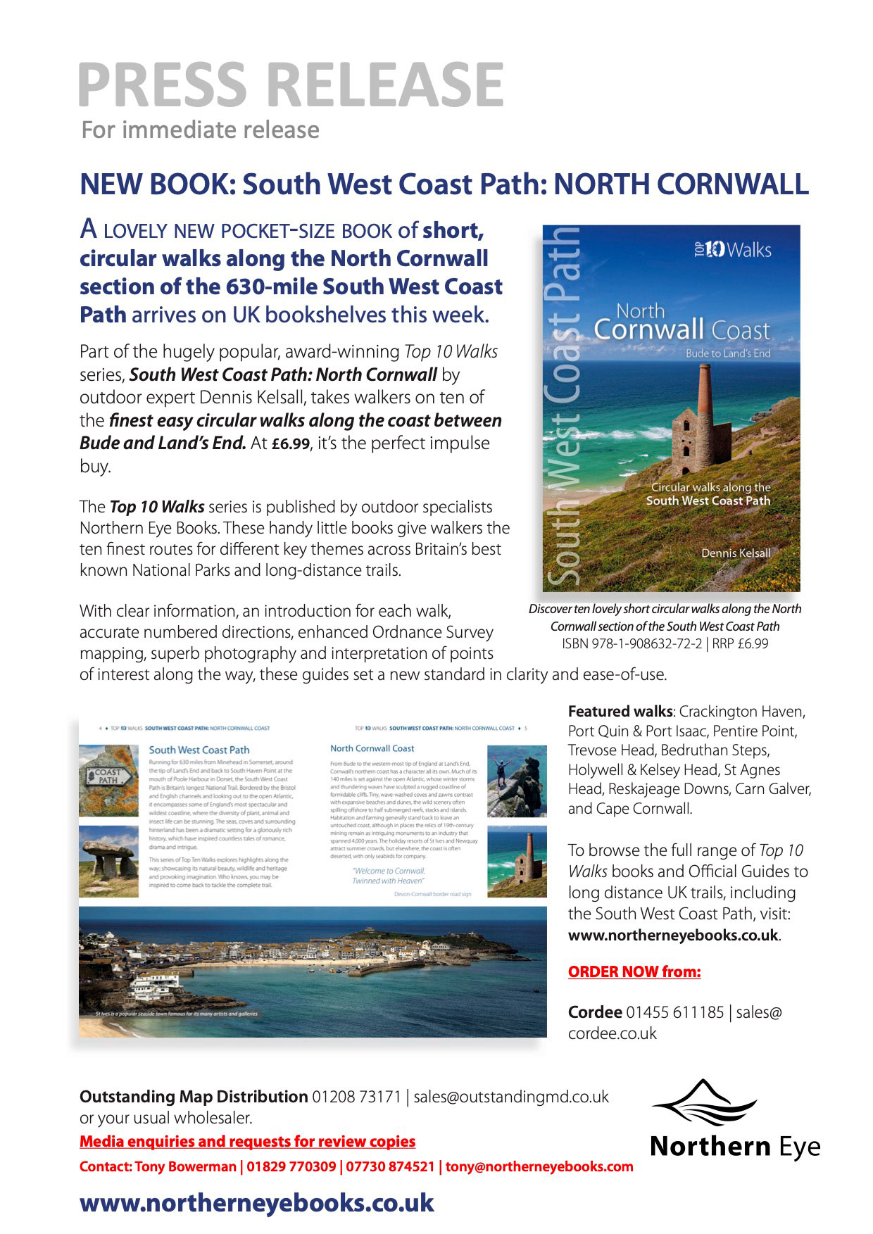 Press Release - New book - south West Coast Path: North Cornwall Coast walks