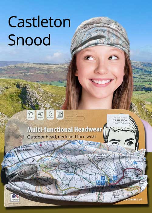 Peak District Castleton 1:25,000 OS Map - map snoods for sale buff neck gaiter scarf