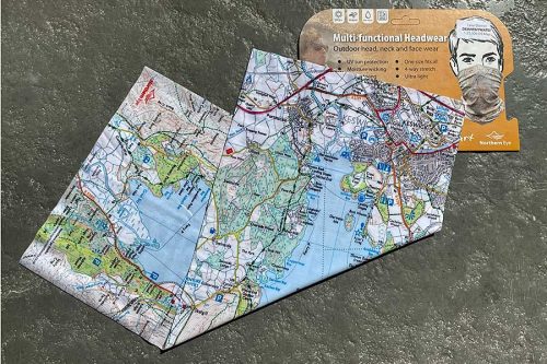Derwentwater, Lake District 1:25,000 OS map, folded snood, buff, neck tube, neck gaiter, scarf