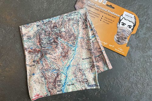 Scafell 1:25,000 OS map neck gaiter, neck warmer, snood -- detail with display card