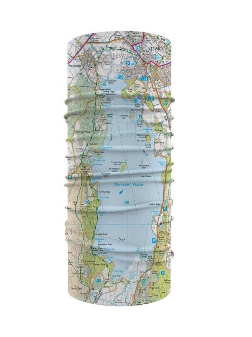 Derwentwater Lake District 25K OS map snood, neck tube, gaiter, buff, scarf, neck warmer
